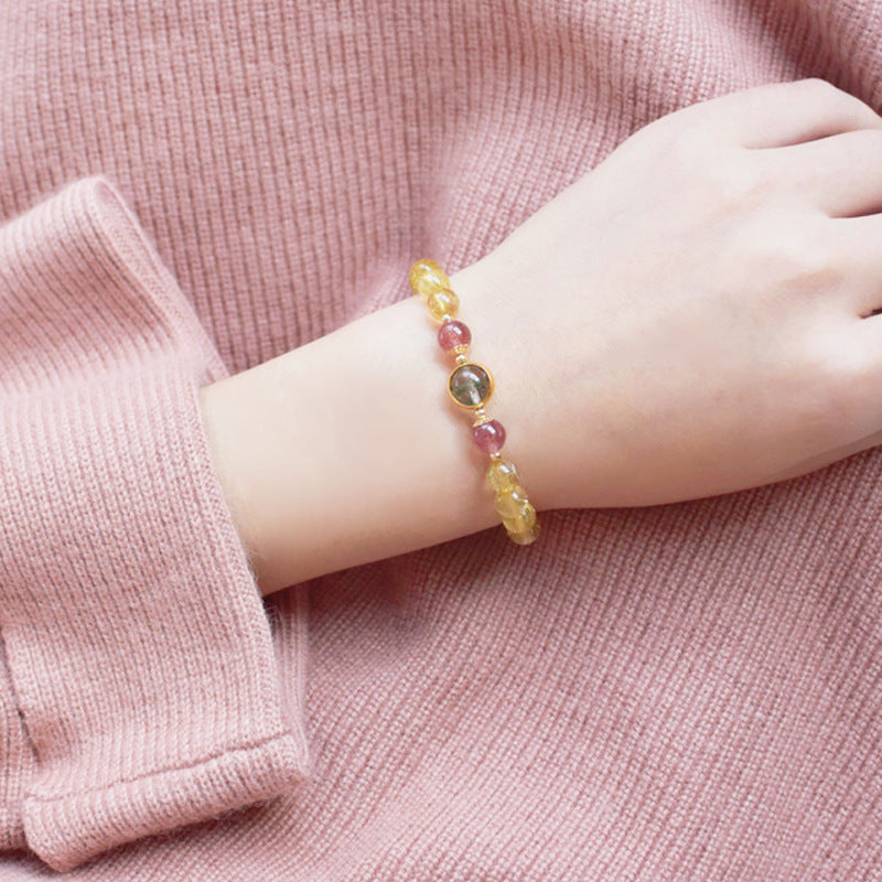 Citrine & Green Phantom Wealth Bracelet | Gold Rutilated Crystal
