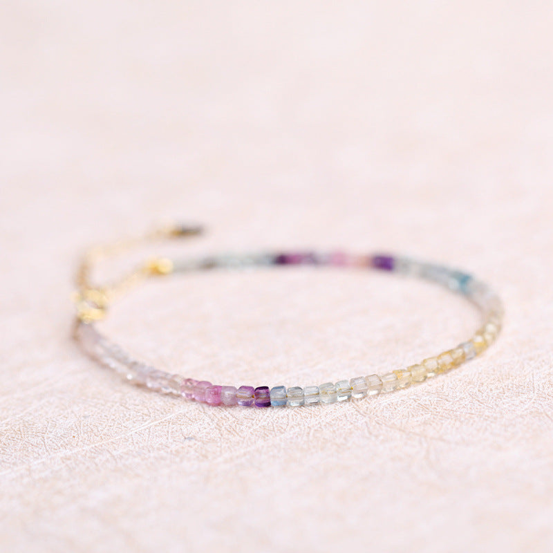 Rainbow Fluorite Dainty Bracelet | Ultra-Fine 2mm Pastel Crystal Jewelry