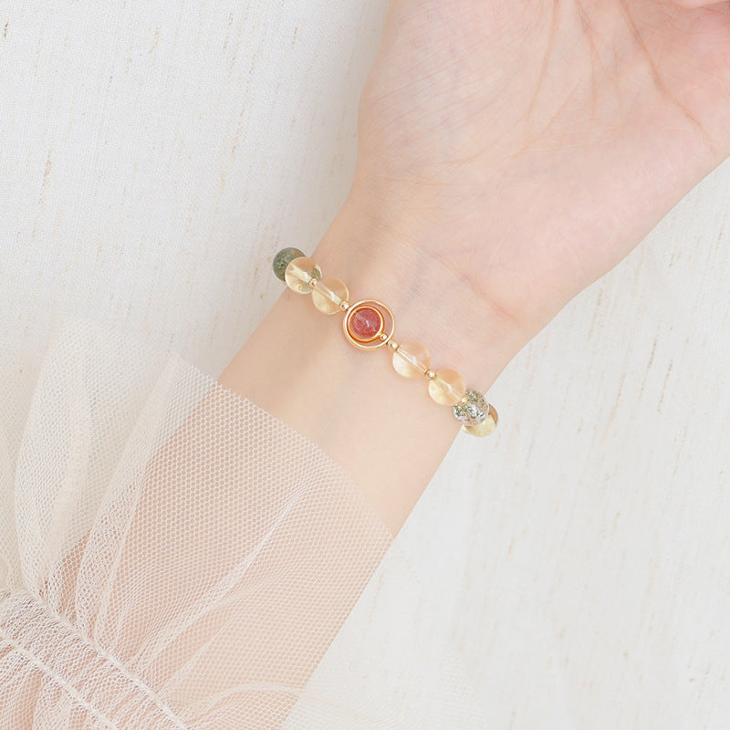 Green Phantom Crystal Wealth Bracelet | Citrine & Gold Charm