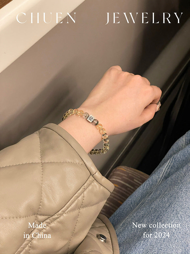 Citrine & Green Phantom Crystal Bracelet | Silver Wealth Charm