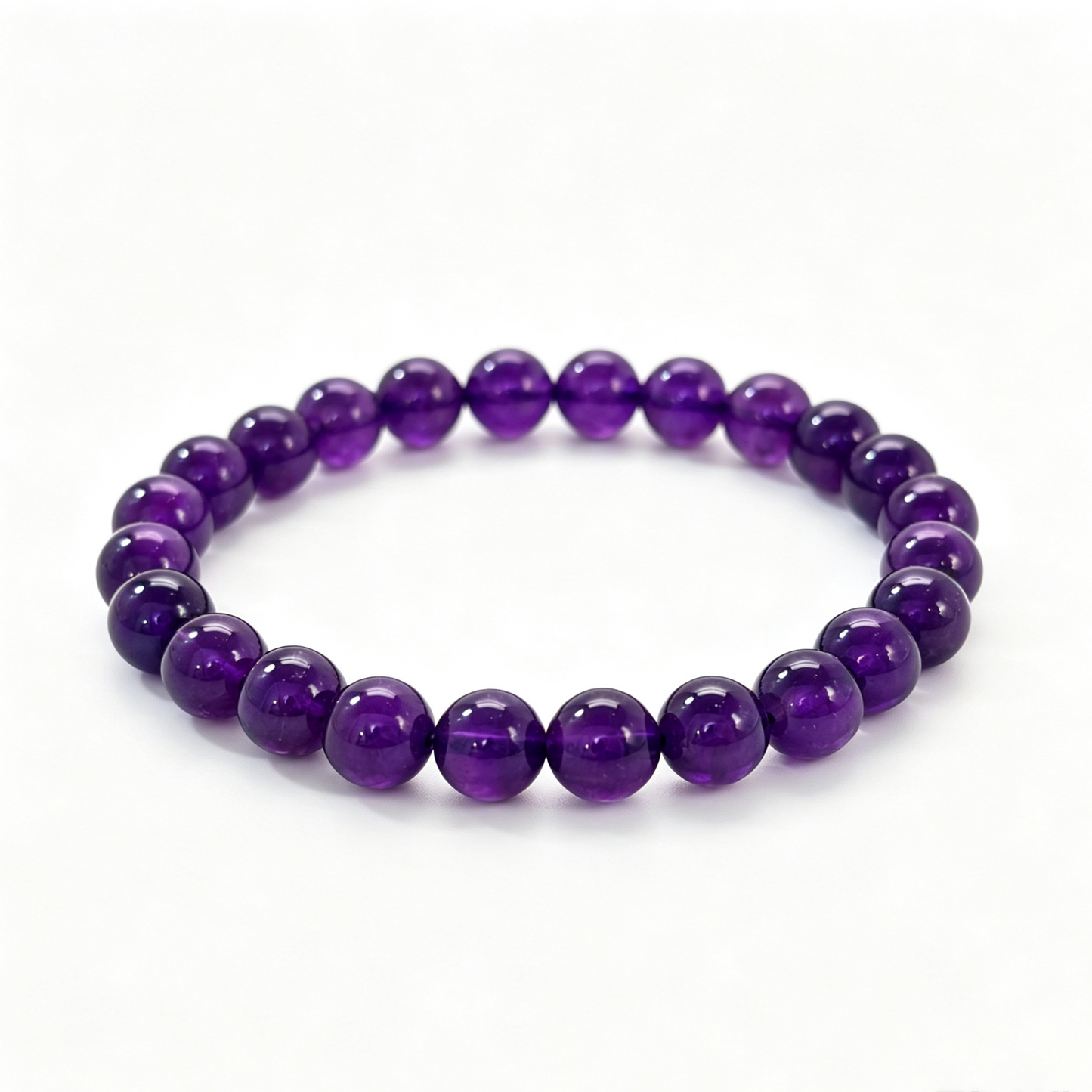 Natural Uruguayan Amethyst Round Bead Bracelet – Deep Purple Crystal Beaded Fashion Bracelet
