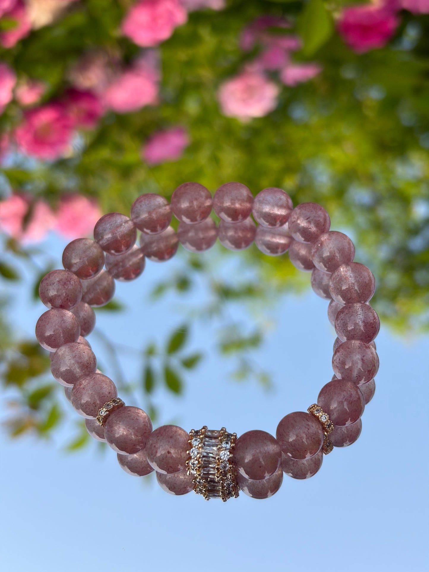 Strawberry Quartz Crystal Bracelet | Pink Happiness & Love Jewelry