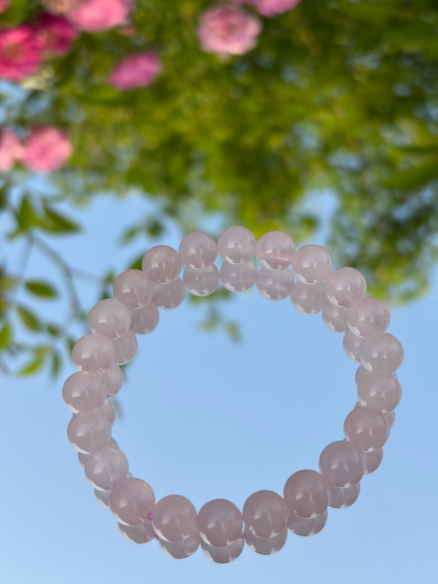 Natural Grapefruit Pink Crystal Bracelet – Madagascar Rose Quartz Round Bead Bracelet