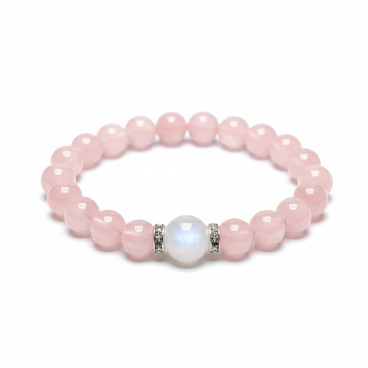 Rose Quartz Moonstone Bracelet - White Background Studio Shot
