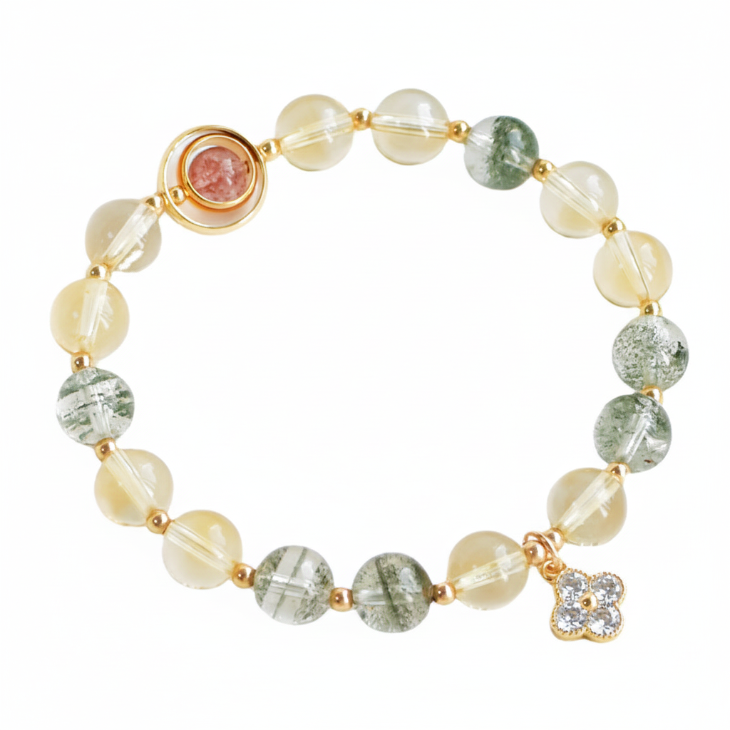 Green Phantom Crystal Wealth Bracelet - White Background
