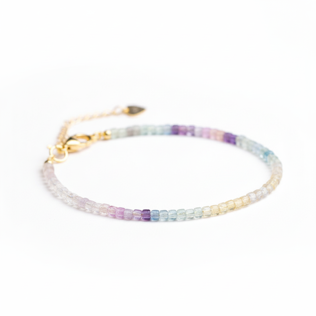 Rainbow Fluorite Dainty Bracelet - White Background Studio Shot