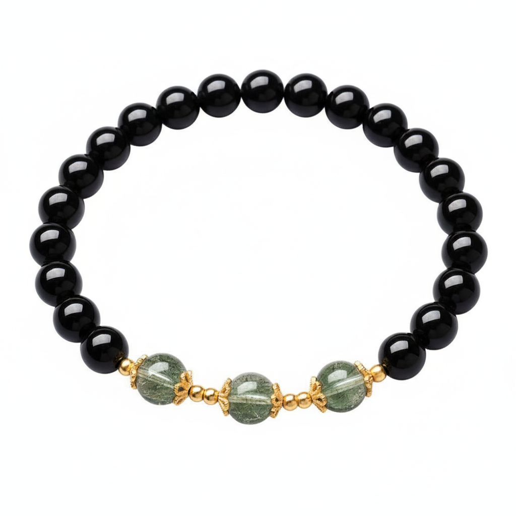 Black Obsidian Green Phantom Bracelet - White Background